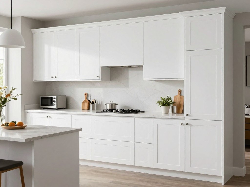 Fabuwood Galaxy Frost kitchen cabinets showing high-quality best kitchen cabinets with white finish and modern hardware