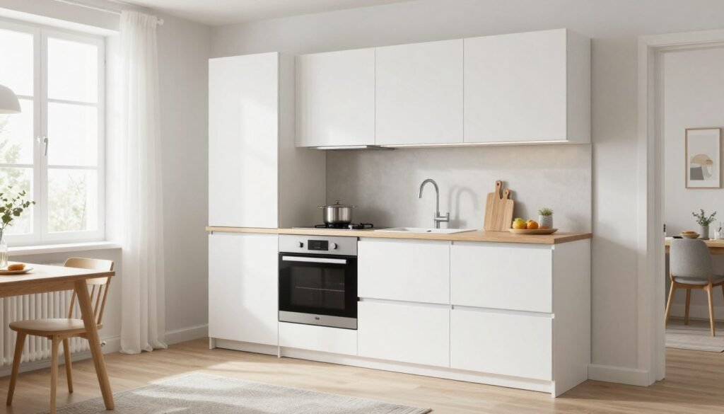 IKEA SEKTION kitchen system showing affordable best kitchen cabinets in a small apartment setting with smart storage solutions